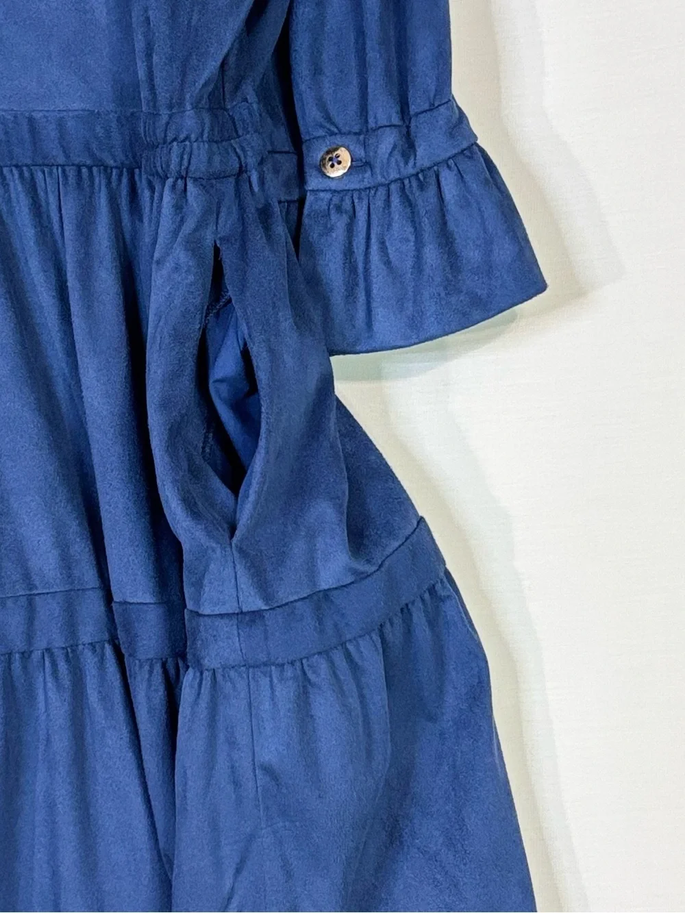 Gretchen Scott Navy Tiered Ruffle Sleeve Pocket Dress Women’s Large - Picture 6 of 7
